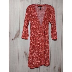 BCBG Maxazria Dress Ladies Medium Red Faux Wrap Midi 3/4 Sleeve Timeless Evening
